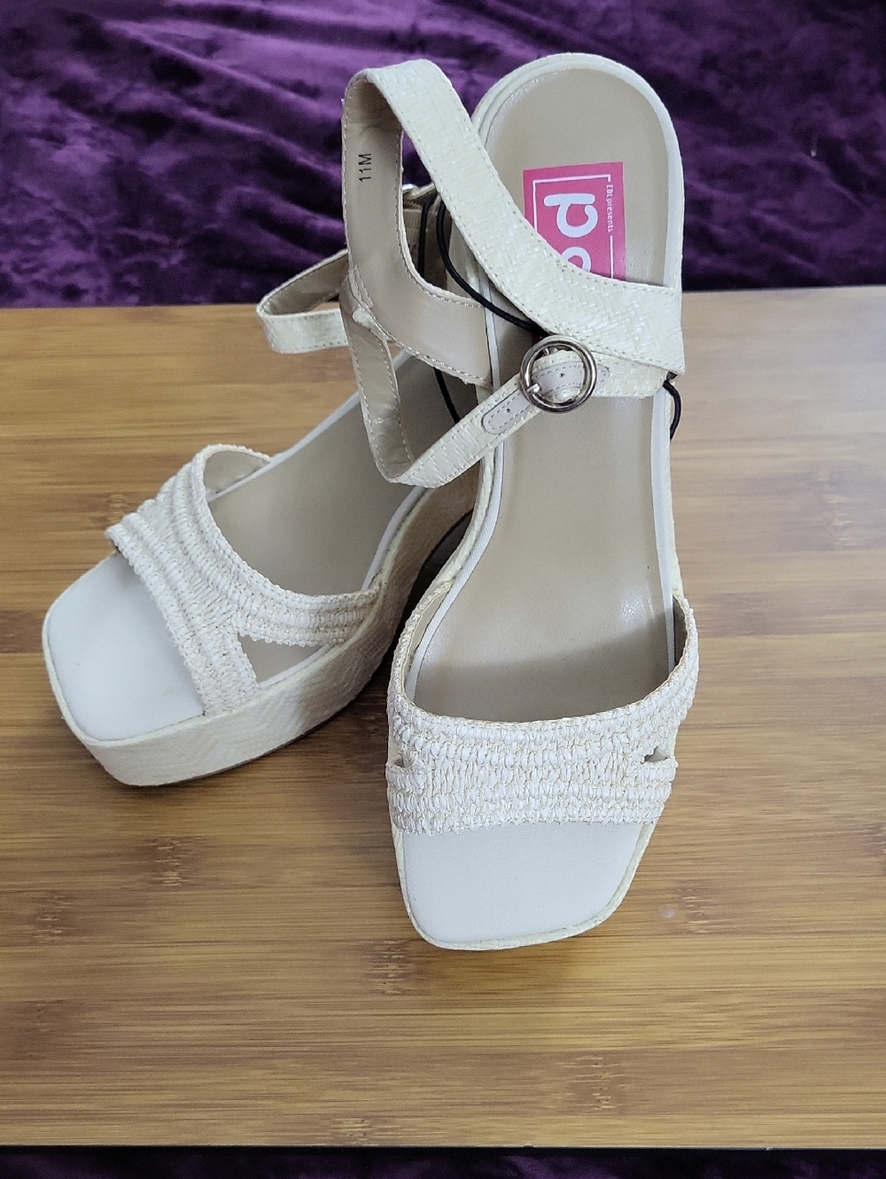 pop Cream Platform Sandals with Ankle Buckle